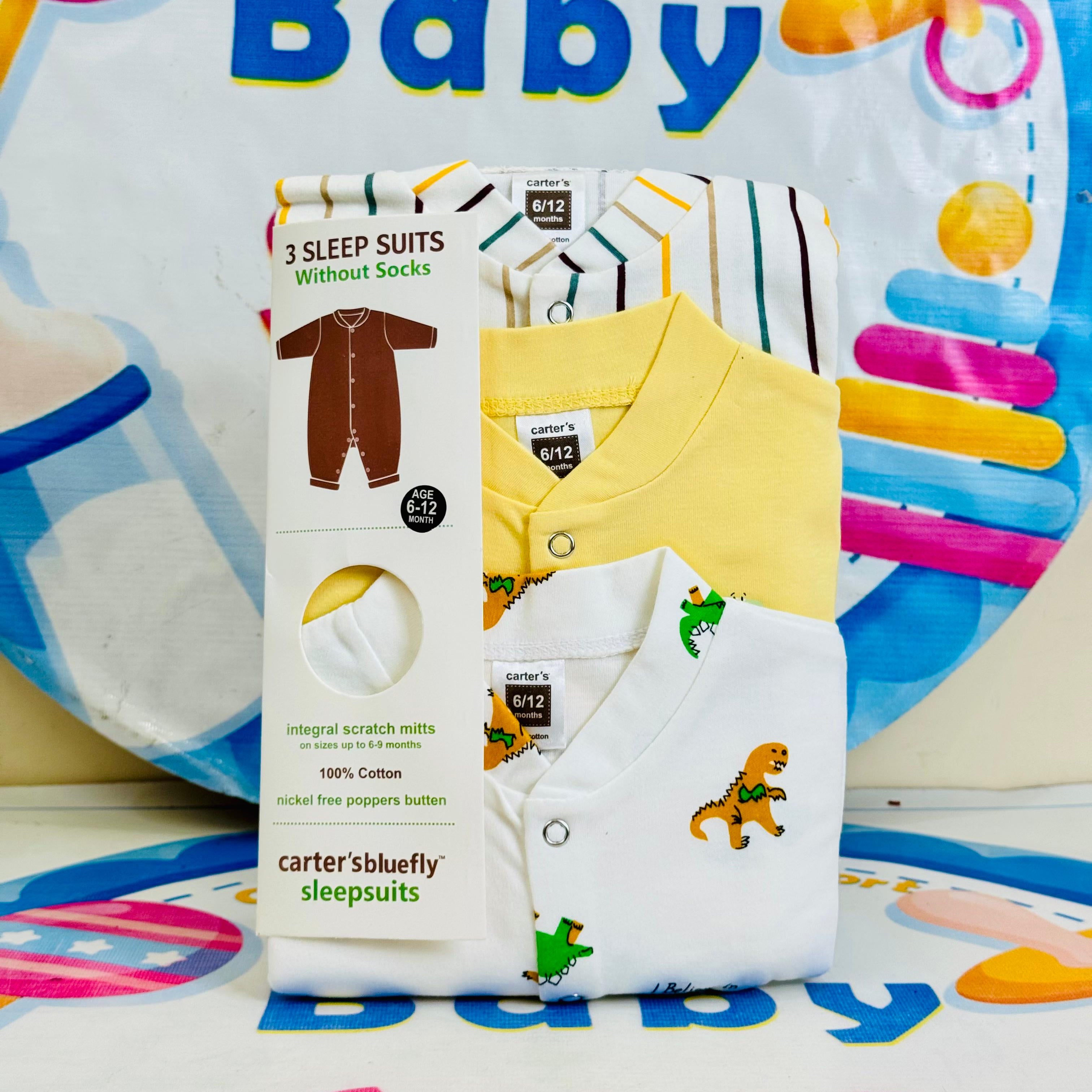 Carters Pack of 3 Sleep Suit Rompers Collection Y (Open Feet)