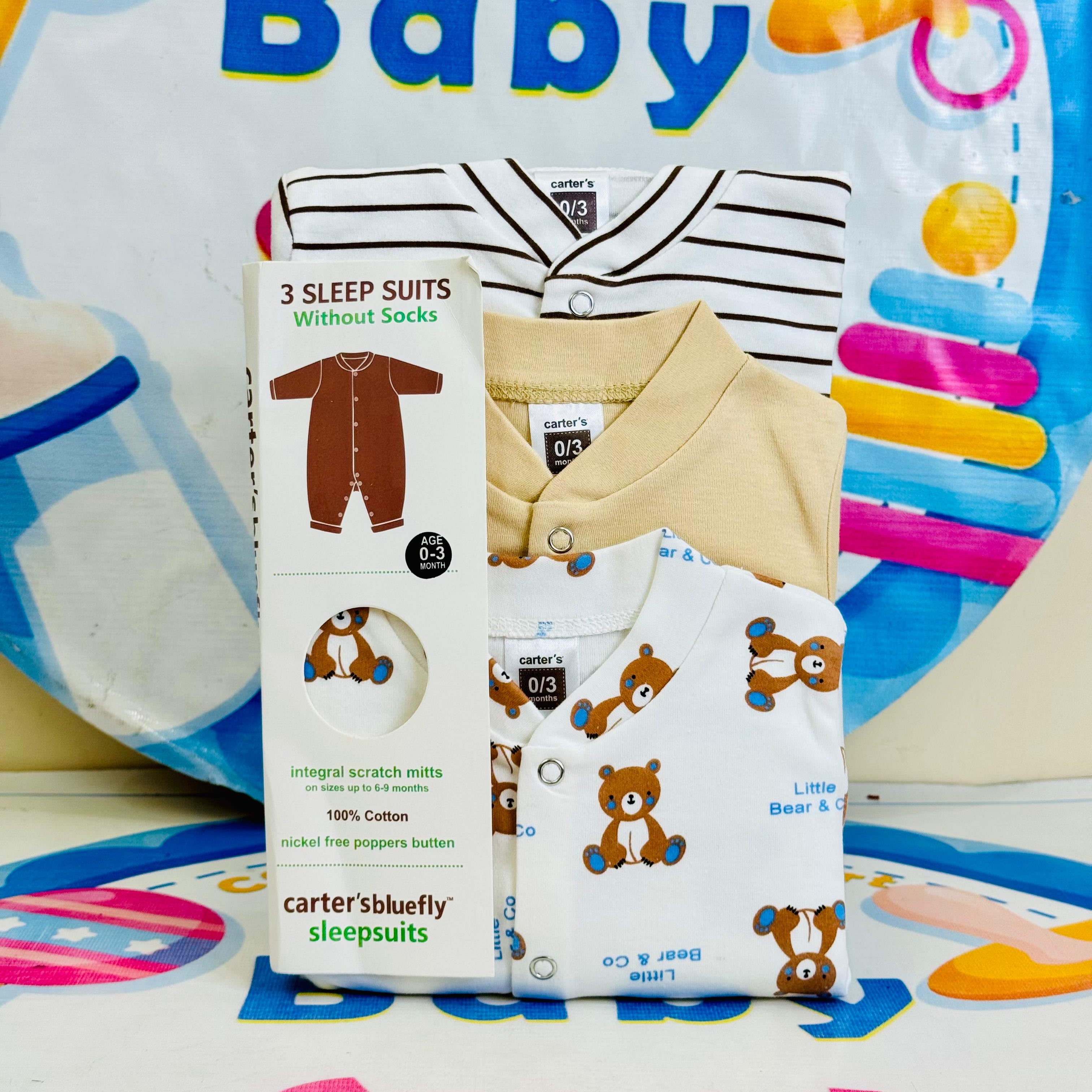 Carters Pack of 3 Sleep Suit Rompers Collection S (Open Feet)