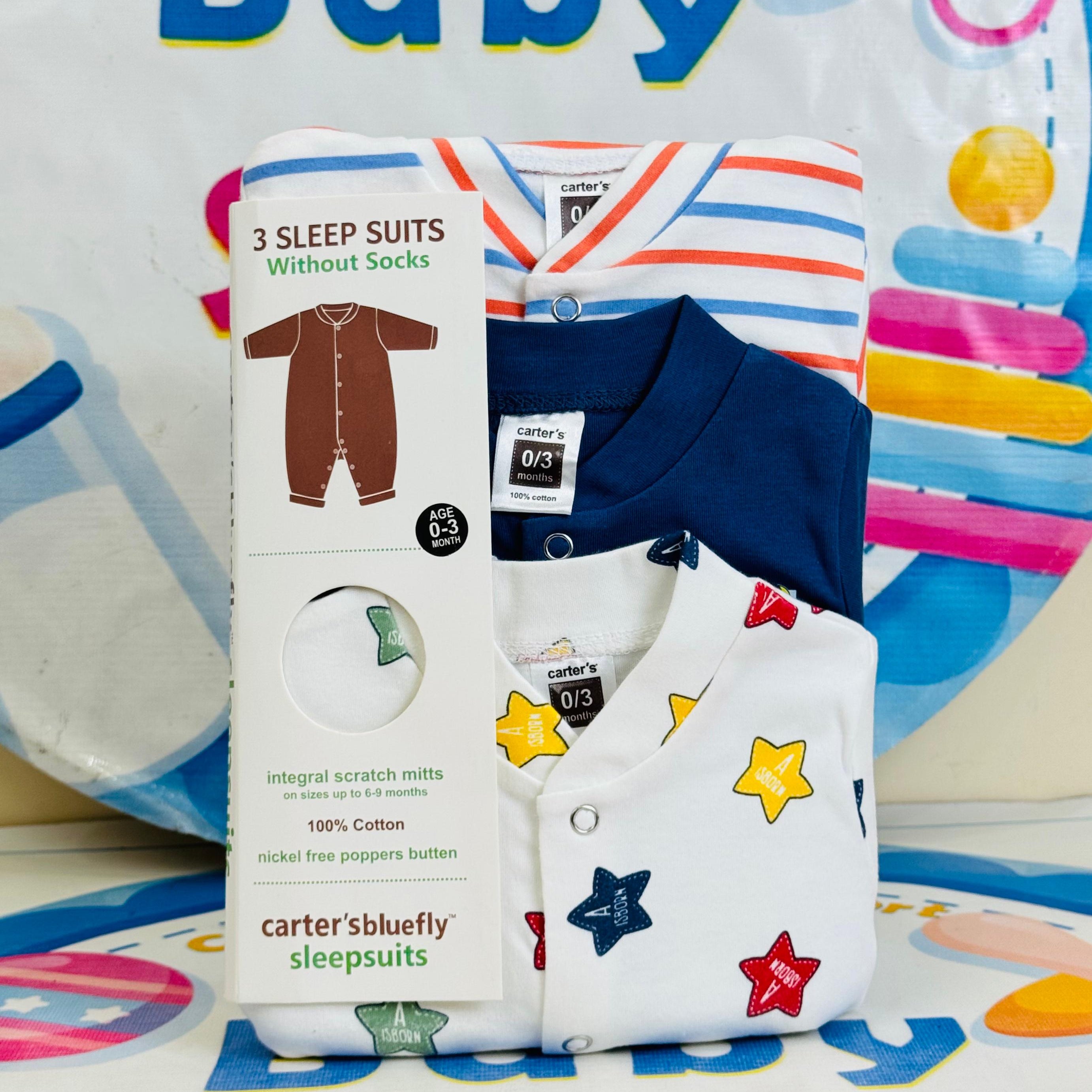Carters Pack of 3 Sleep Suit Rompers Collection NB (Open Feet)