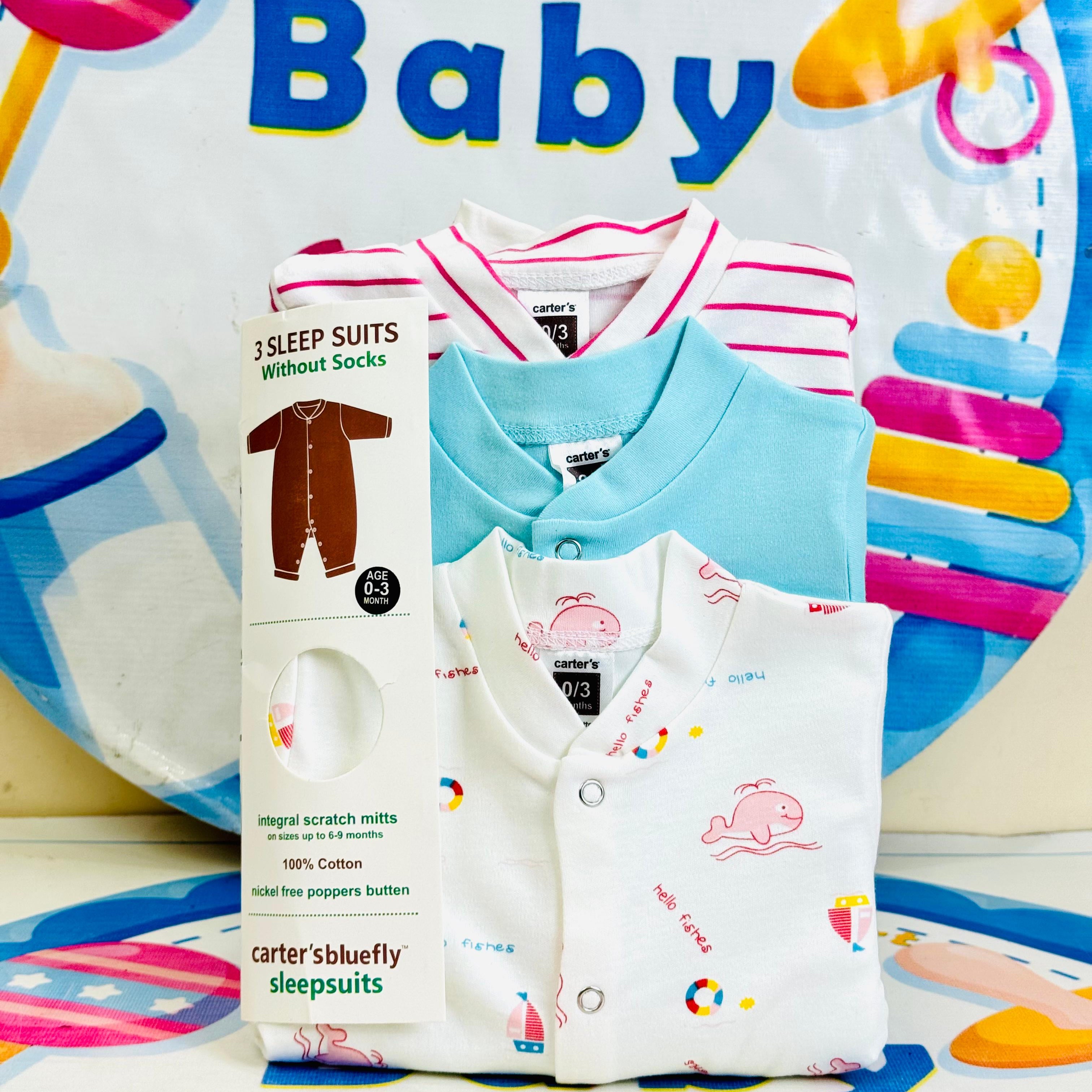 Carters Pack of 3 Sleep Suit Rompers Collection P (Open Feet)