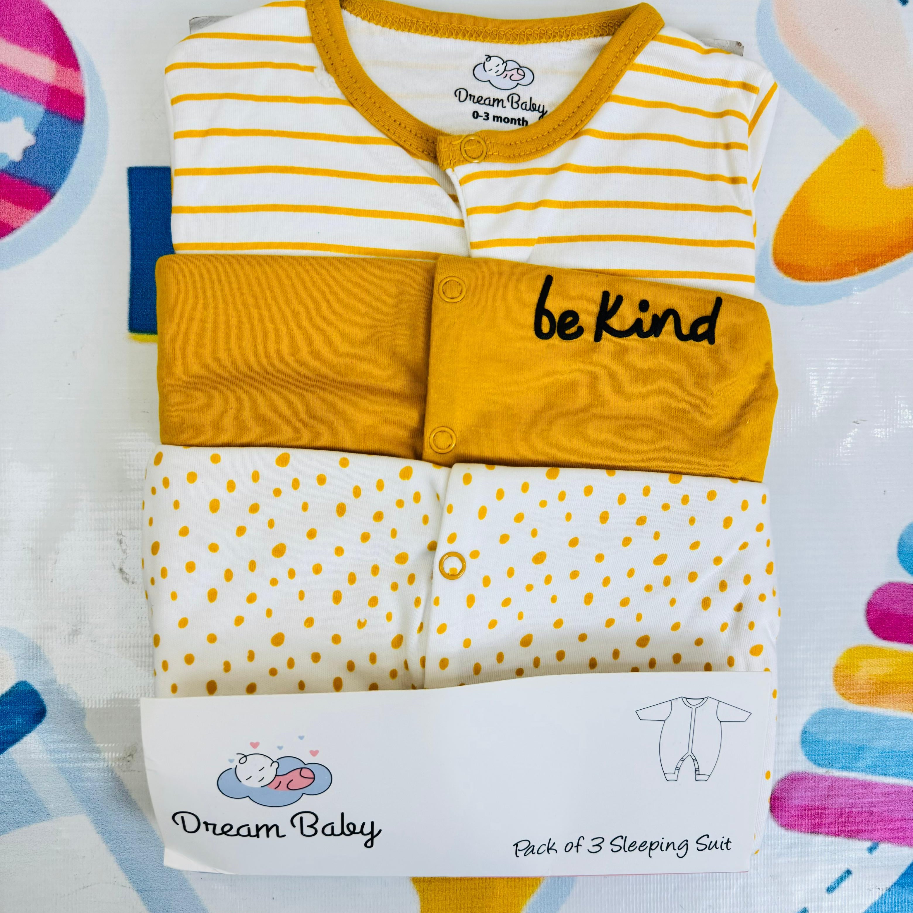 Dream Baby Pack of 3 Sleep Suit Rompers Collection Y (open feet )