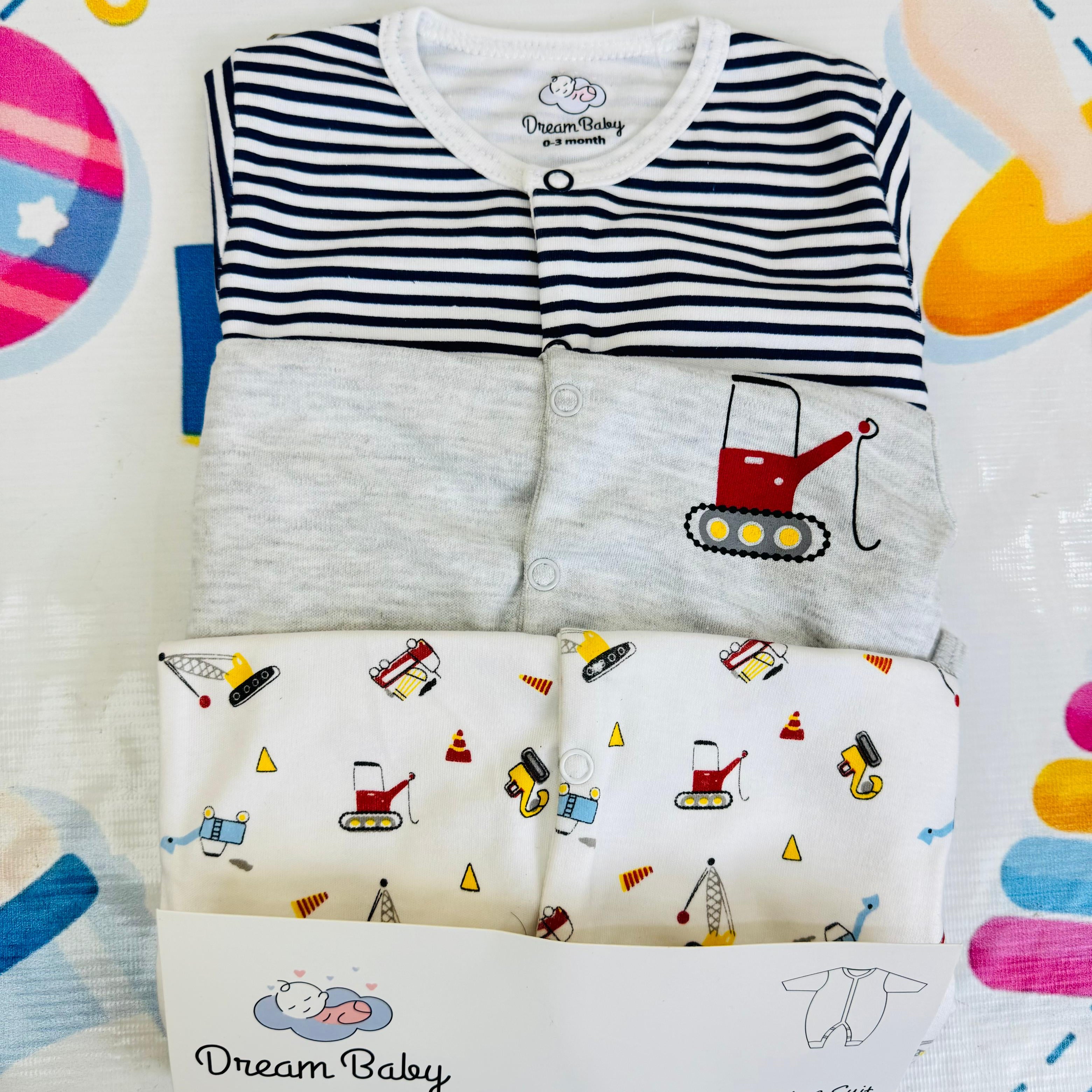 Dream Baby Pack of 3 Sleep Suit Rompers Collection GR(open feet)