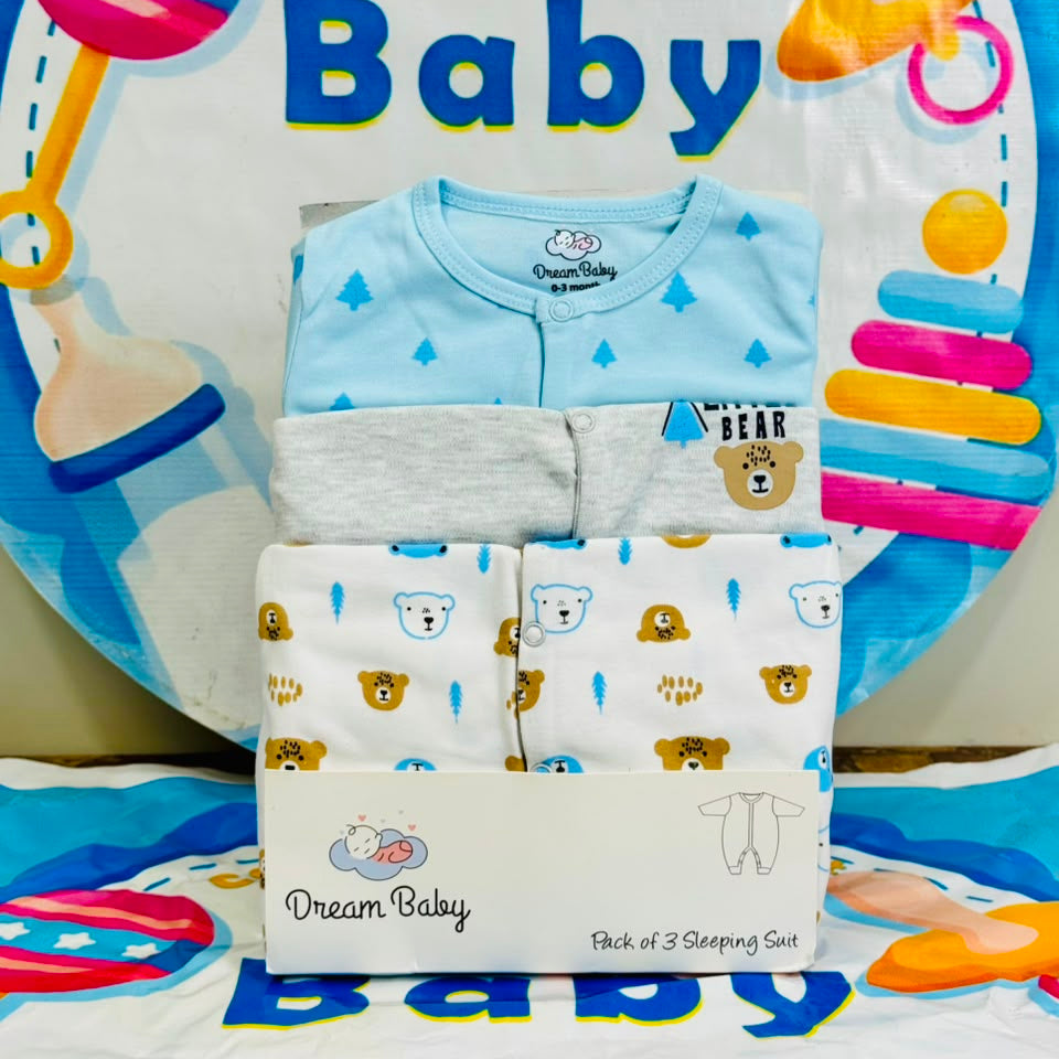Dream Baby Pack of 3 Sleep Suit Rompers Collection SB(open feet)