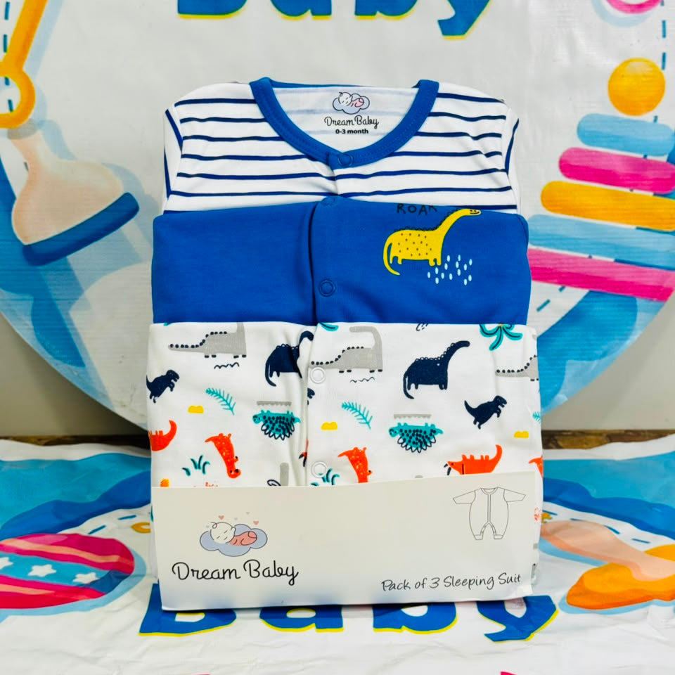 Dream Baby Pack of 3 Sleep Suit Rompers Collection RB(open feet)