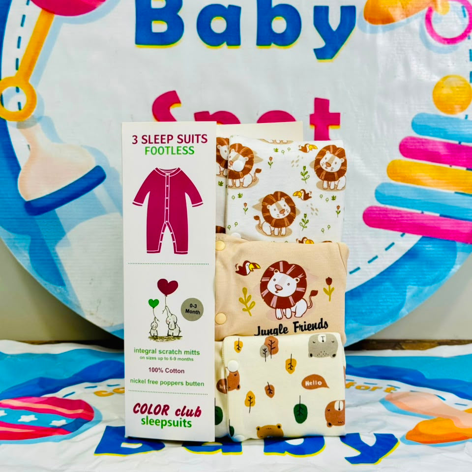 C/C Pack of 3 Sleep Suit Rompers Collection S (Open Feet)