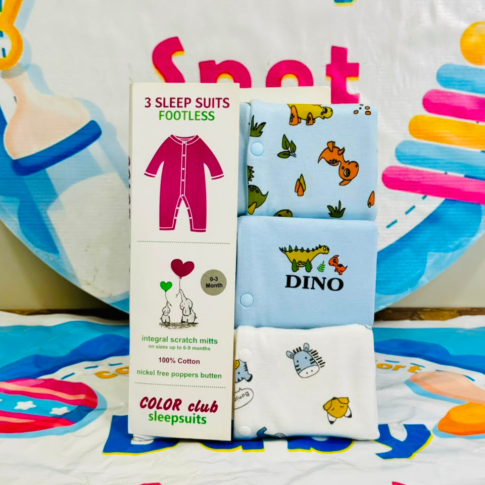 C/C Pack of 3 Sleep Suit Rompers Collection B (Open Feet)