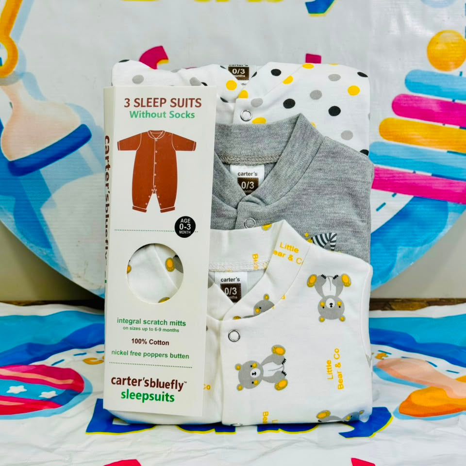 Carters Pack of 3 Sleep Suit Rompers Collection GR (Open Feet)