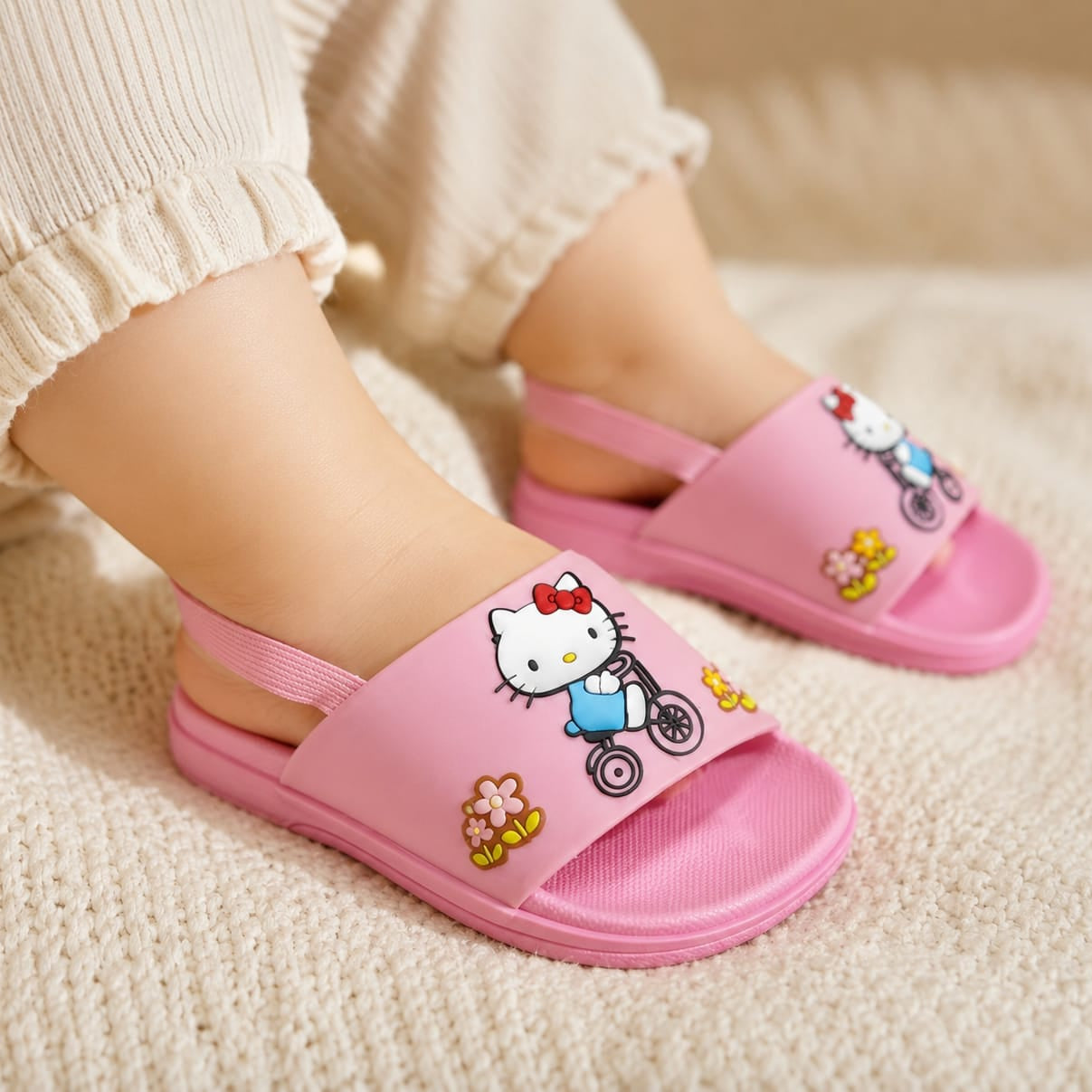 kids slides, hello kitty slides, hello kitty sandals, baby sandals, toddler sandals, girls slides, cartoon slippers, kids footwear, soft eva slippers, anti slip sandals, children slippers, baby shoes, cute sandals, kids fashion, summer sandals, lightweight slippers, back strap sandals, kids casual shoes