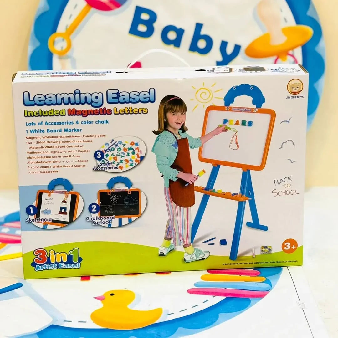 🎨3-in-1 Kids Learning Easel – Fun, Learning &amp; Creativity!;✏️🖍️

Give your child the perfect space to&nbsp;learn, draw, and explore creativity&nbsp;with our&nbsp;3-in-1 Learning Easel! Designed to teach&nbsp;math, alphabets, and art, this versatile easel makes education&nbsp;fun and interactive.

🔹&nbsp;Key Features:
✅&nbsp;Double-Sided Board&nbsp;– Chalkboard for classic drawing &amp; a magnetic whiteboard for letters and numbers!
🔢&nbsp;Educational Play&nbsp;– Comes with&nbsp;magnetic al