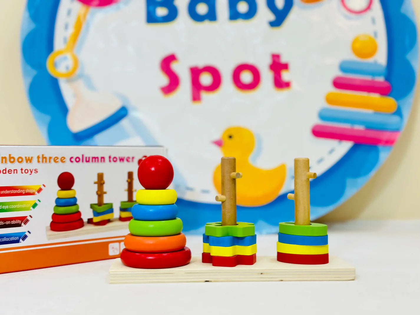 Rainbow Wooden Shape Stacker – Learn, Sort &amp; Play! 🌈🔺