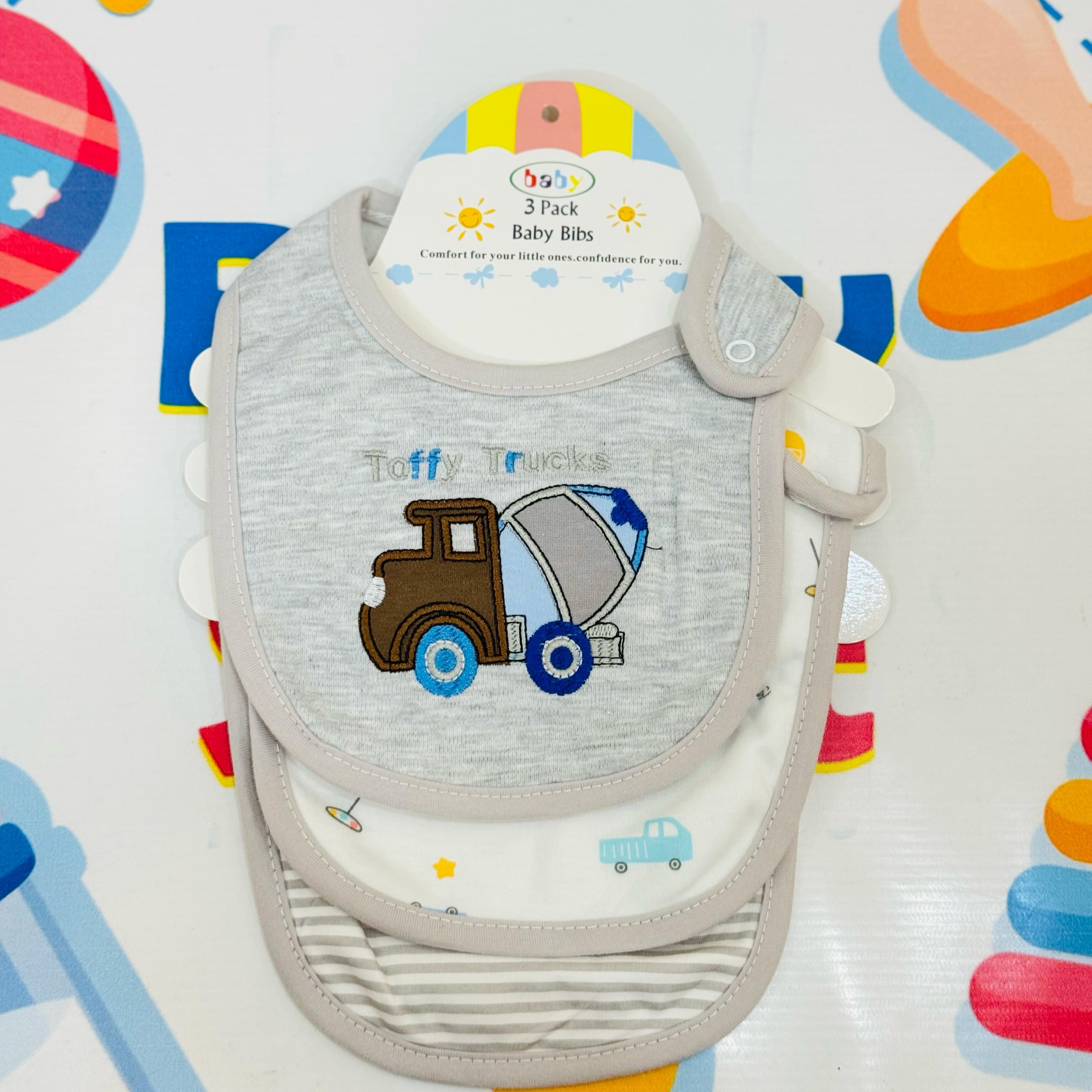 👶✨ Premium Baby Bibs Set of 3 – Thailand Quality 💯

Upgrade your baby’s mealtime in style with our imported baby bibs set, crafted with love and care from Thailand's finest babywear standards. Designed for maximum comfort, cleanliness, and cuteness!

🔹 Pack of 3 adorable bibs – perfect for daily use
🔹 Soft, skin-friendly & absorbent material
🔹 Cute character designs in baby girl, boy & unisex themes
🔹 Easy snap-on closure for a secure and comfy fit
🔹 Durable stitching & washable fabric – long-lasting