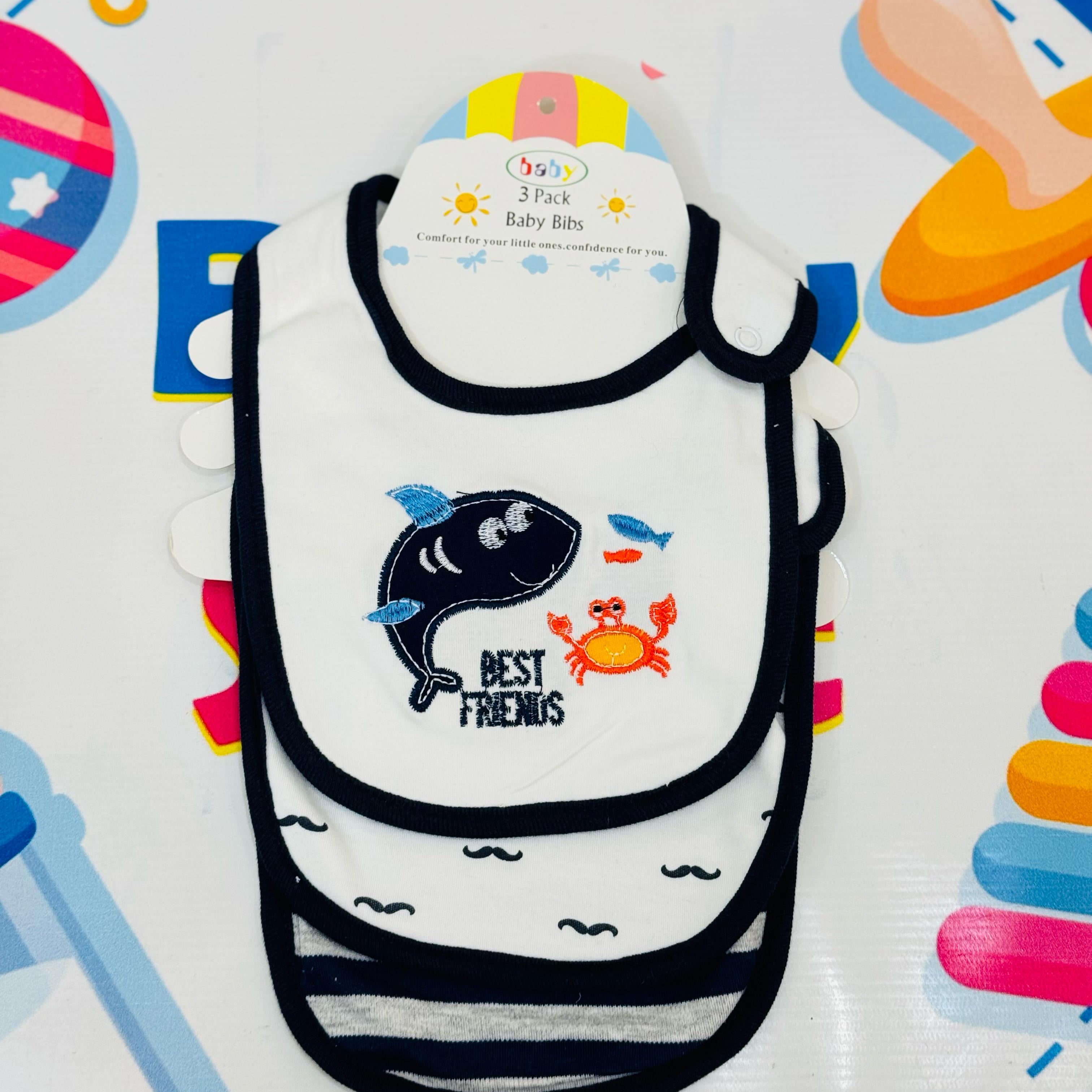 👶✨ Premium Baby Bibs Set of 3 – Thailand Quality 💯

Upgrade your baby’s mealtime in style with our imported baby bibs set, crafted with love and care from Thailand's finest babywear standards. Designed for maximum comfort, cleanliness, and cuteness!

🔹 Pack of 3 adorable bibs – perfect for daily use
🔹 Soft, skin-friendly & absorbent material
🔹 Cute character designs in baby girl, boy & unisex themes
🔹 Easy snap-on closure for a secure and comfy fit
🔹 Durable stitching & washable fabric – long-lasting