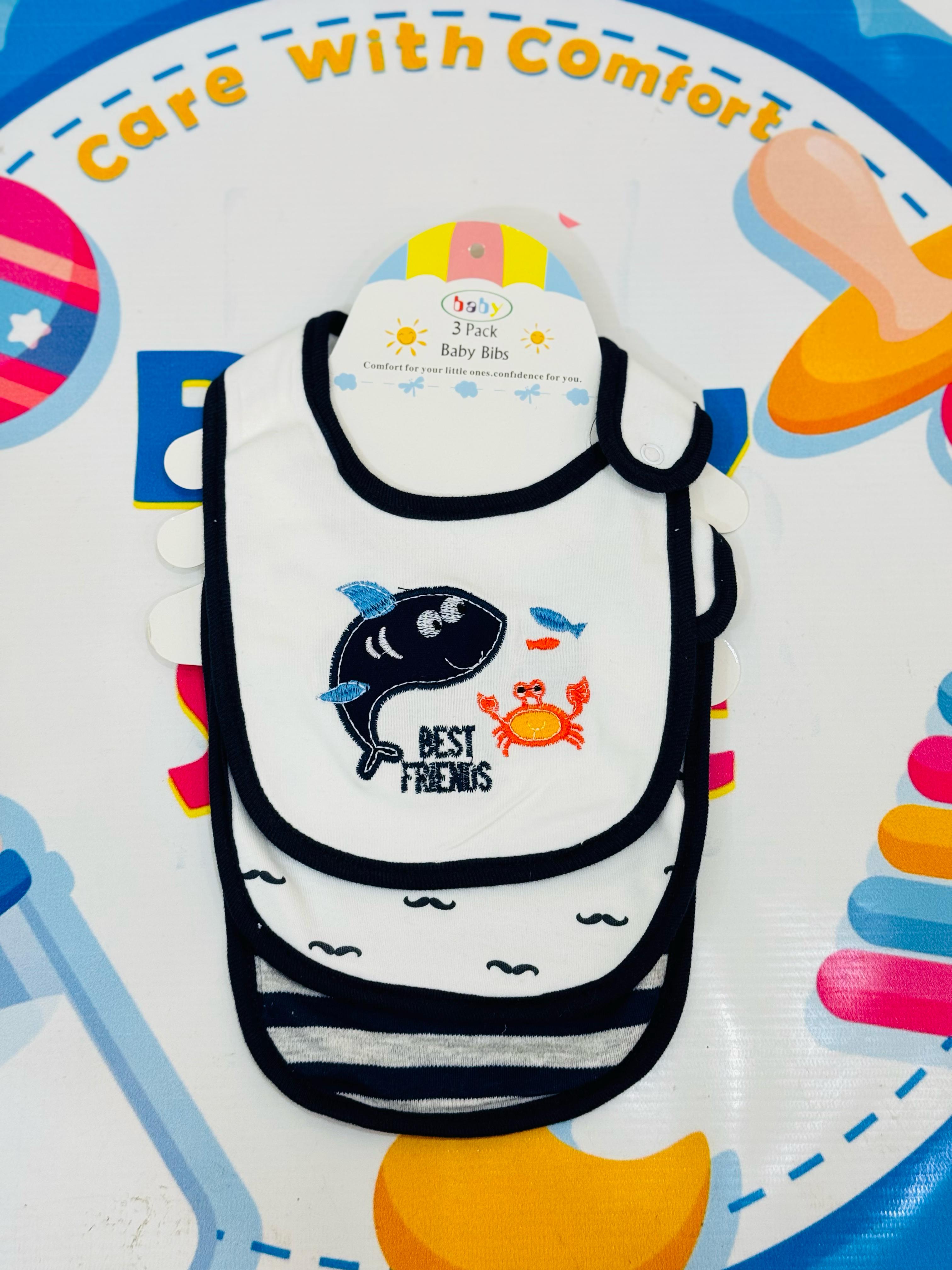 👶✨ Premium Baby Bibs Set of 3 – Thailand Quality 💯

Upgrade your baby’s mealtime in style with our imported baby bibs set, crafted with love and care from Thailand's finest babywear standards. Designed for maximum comfort, cleanliness, and cuteness!

🔹 Pack of 3 adorable bibs – perfect for daily use
🔹 Soft, skin-friendly & absorbent material
🔹 Cute character designs in baby girl, boy & unisex themes
🔹 Easy snap-on closure for a secure and comfy fit
🔹 Durable stitching & washable fabric – long-lasting