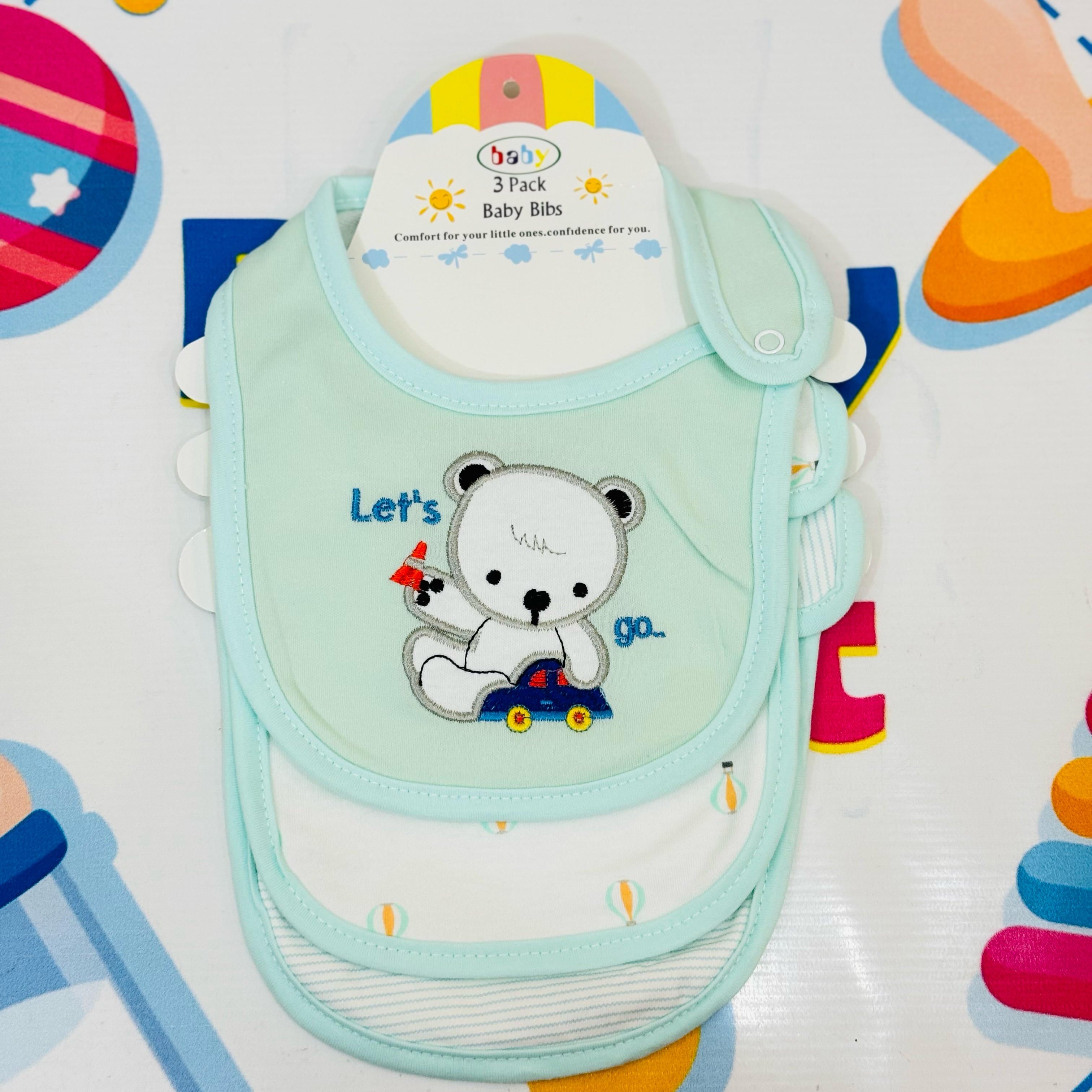 👶✨ Premium Baby Bibs Set of 3 – Thailand Quality 💯

Upgrade your baby’s mealtime in style with our imported baby bibs set, crafted with love and care from Thailand's finest babywear standards. Designed for maximum comfort, cleanliness, and cuteness!

🔹 Pack of 3 adorable bibs – perfect for daily use
🔹 Soft, skin-friendly & absorbent material
🔹 Cute character designs in baby girl, boy & unisex themes
🔹 Easy snap-on closure for a secure and comfy fit
🔹 Durable stitching & washable fabric – long-lasting
