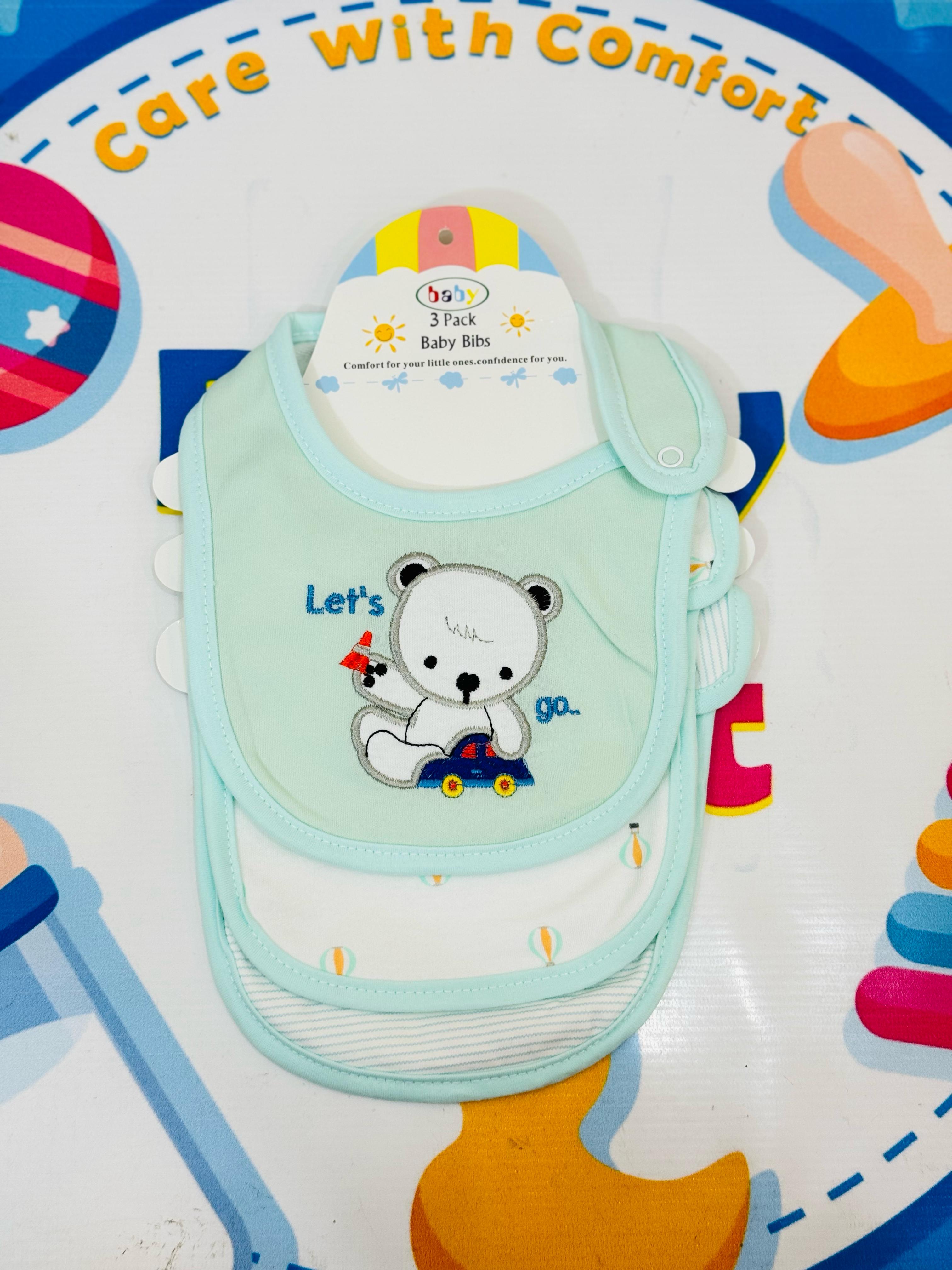 👶✨ Premium Baby Bibs Set of 3 – Thailand Quality 💯

Upgrade your baby’s mealtime in style with our imported baby bibs set, crafted with love and care from Thailand's finest babywear standards. Designed for maximum comfort, cleanliness, and cuteness!

🔹 Pack of 3 adorable bibs – perfect for daily use
🔹 Soft, skin-friendly & absorbent material
🔹 Cute character designs in baby girl, boy & unisex themes
🔹 Easy snap-on closure for a secure and comfy fit
🔹 Durable stitching & washable fabric – long-lasting