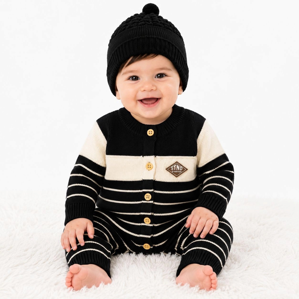 Imported Woolen Baby Rompers With Cap