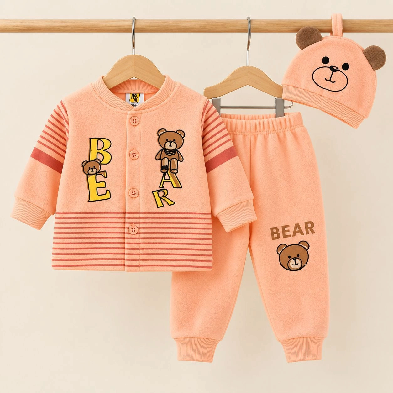 SK Winter Fleece Velvet Pajama Shirt With Cap(0-3 months)