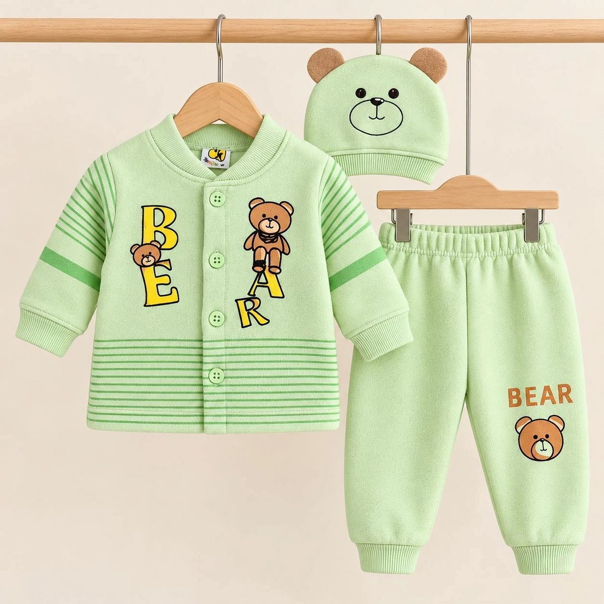 SK Winter Fleece Velvet Pajama Shirt With Cap(0-3 months)