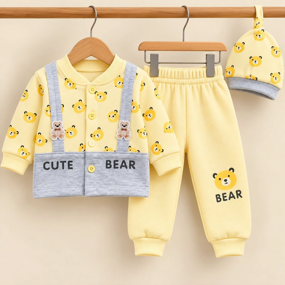 MK Winter Fleece Velvet Pajama Shirt With Cap(0-3 months)