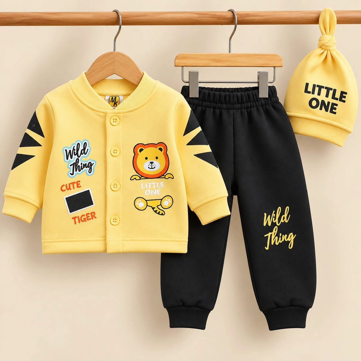 MK Winter Fleece Velvet Pajama Shirt With Cap(0-3 months)