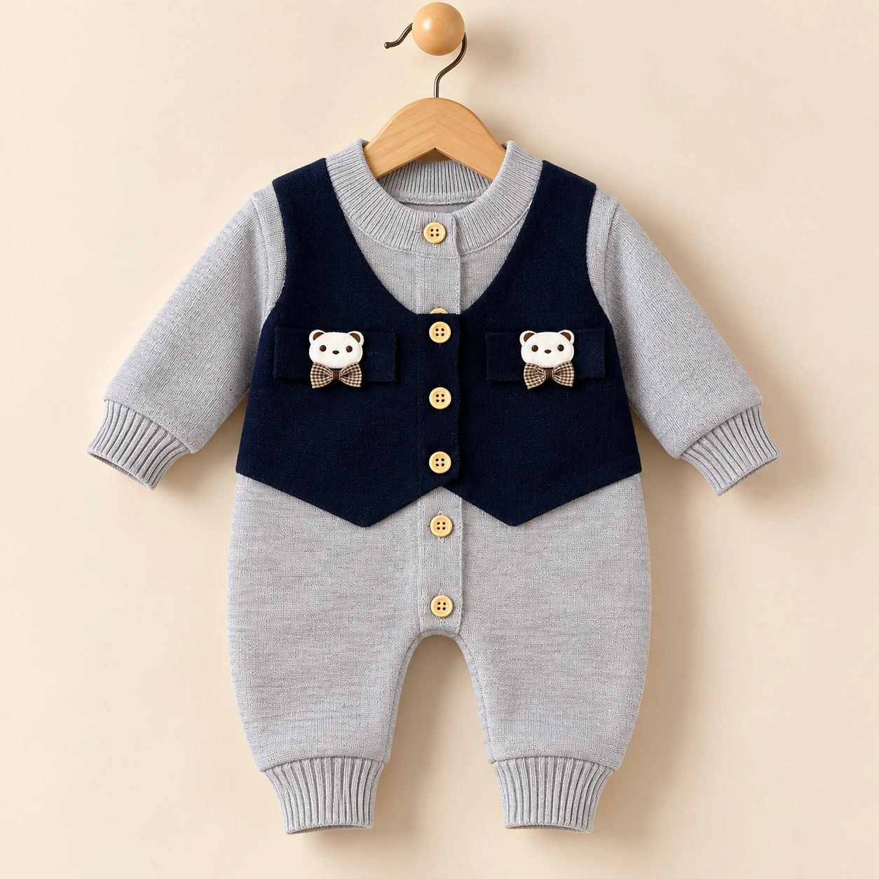 Imported Woolen Baby Rompers Bear(Grey)