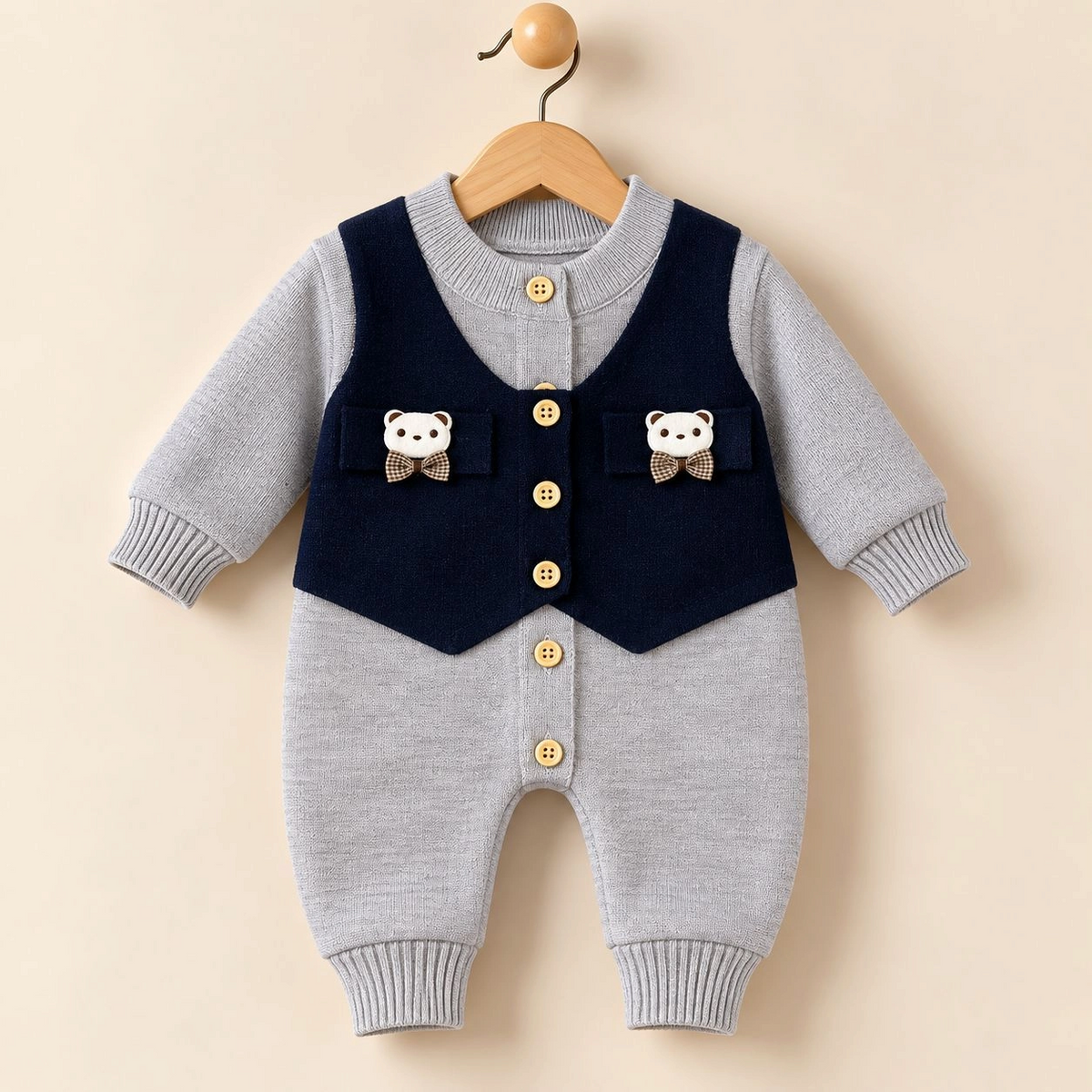 Imported Woolen Baby Rompers Bear(Grey)