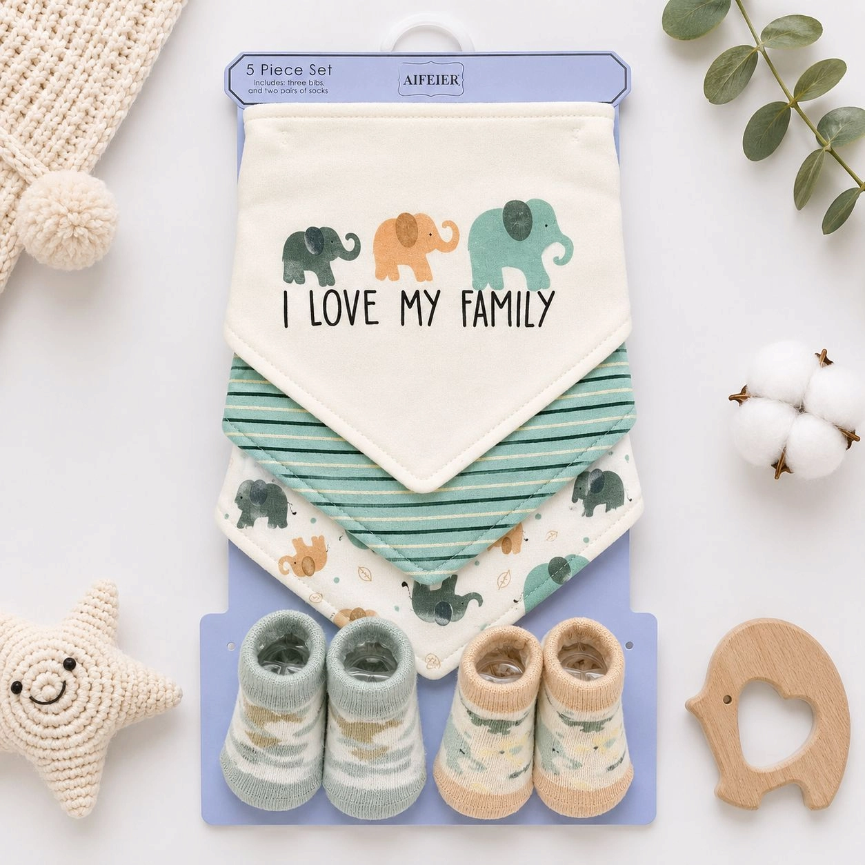 Aifeier 5 pcs baby bibs booties pack