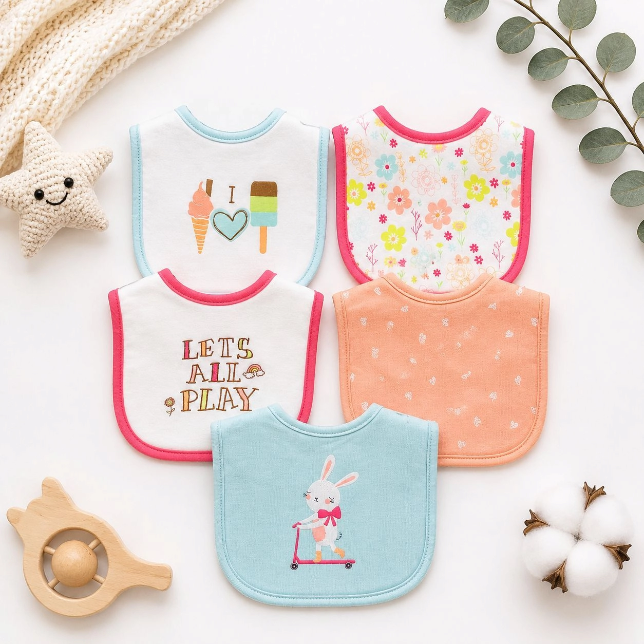 Hudson Branded Fancy Baby Bibs – Pack of 5