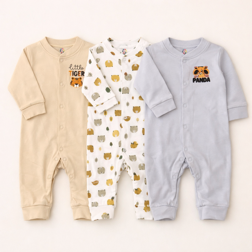 C/C Pack of 3 Sleep Suit Rompers Collection (Open Feet)