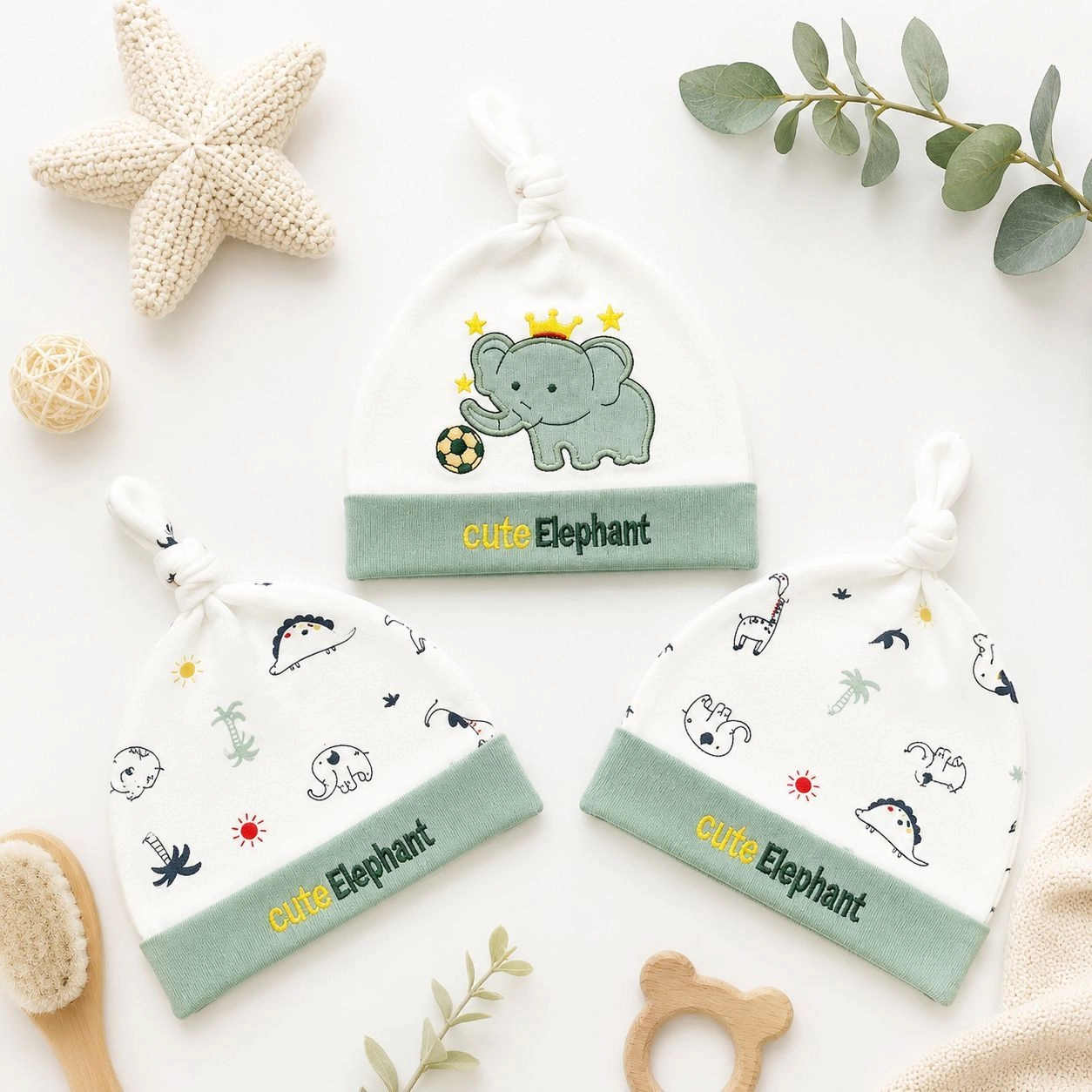 Lilsoft set of 3 knotted caps(0-6 months)