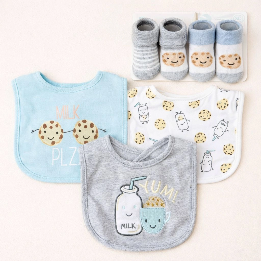 Hudson Baby Imported Combo Set – 3 Bibs + 2 Socks Booties