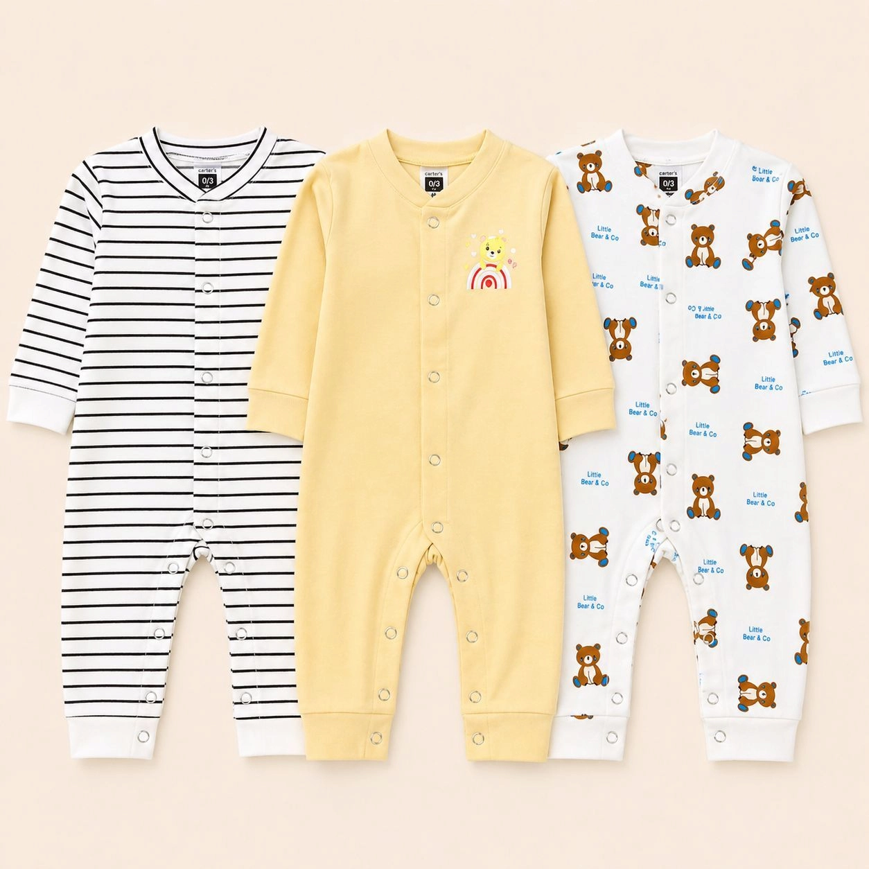 Carters Pack of 3 Sleep Suit Rompers Collection S (Open Feet)