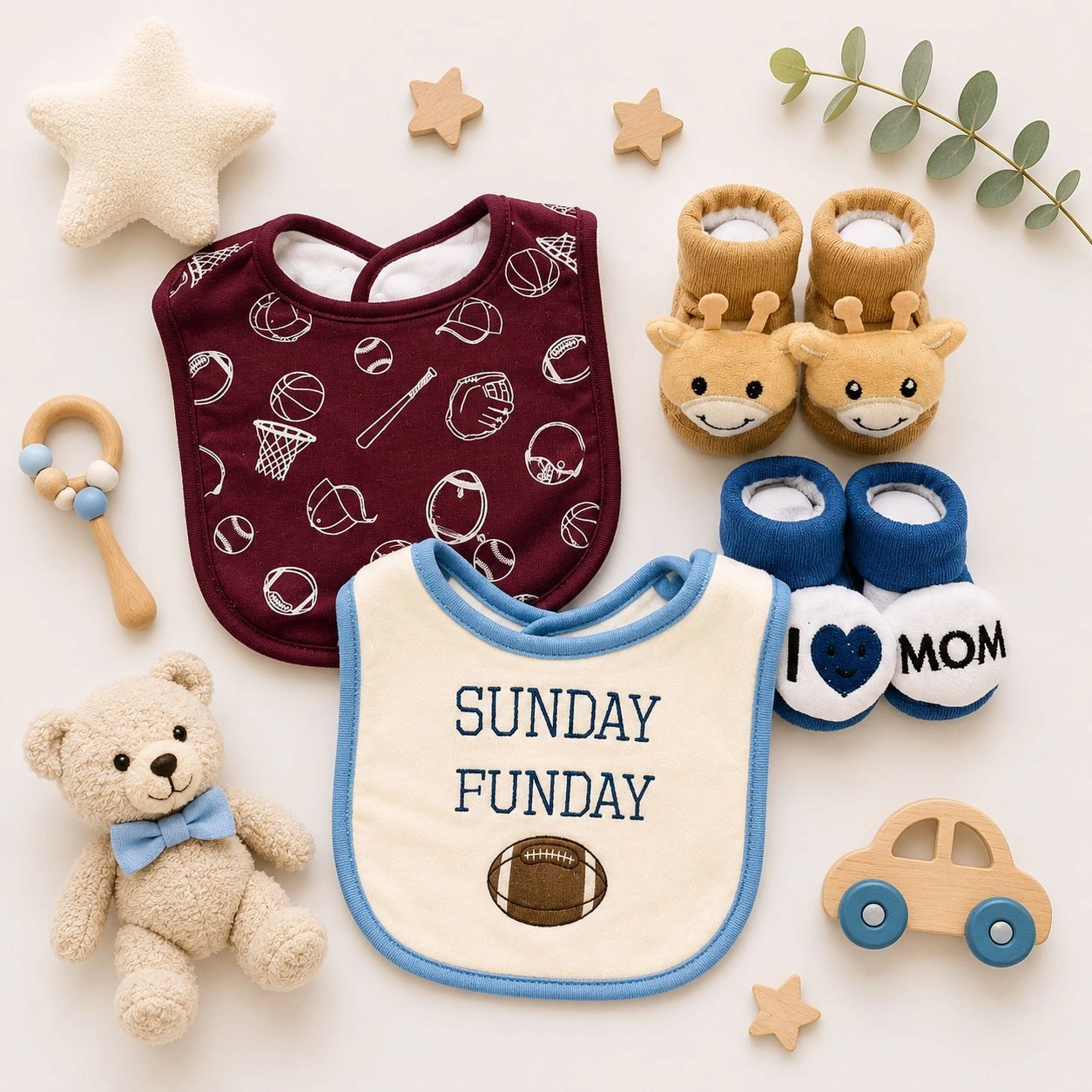 Hudson Baby Imported Combo Set – 2 Bibs + 2 Socks Booties