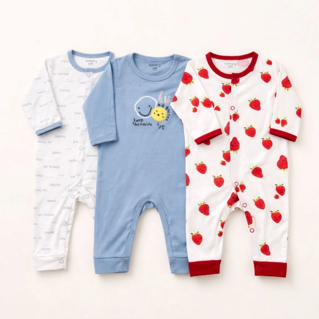 Imported Pack of 3 Sleep Suit Rompers Collection (0-6 Months)