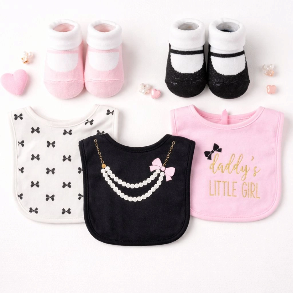 Hudson Baby Imported Combo Set – 3 Bibs + 2 Socks Booties