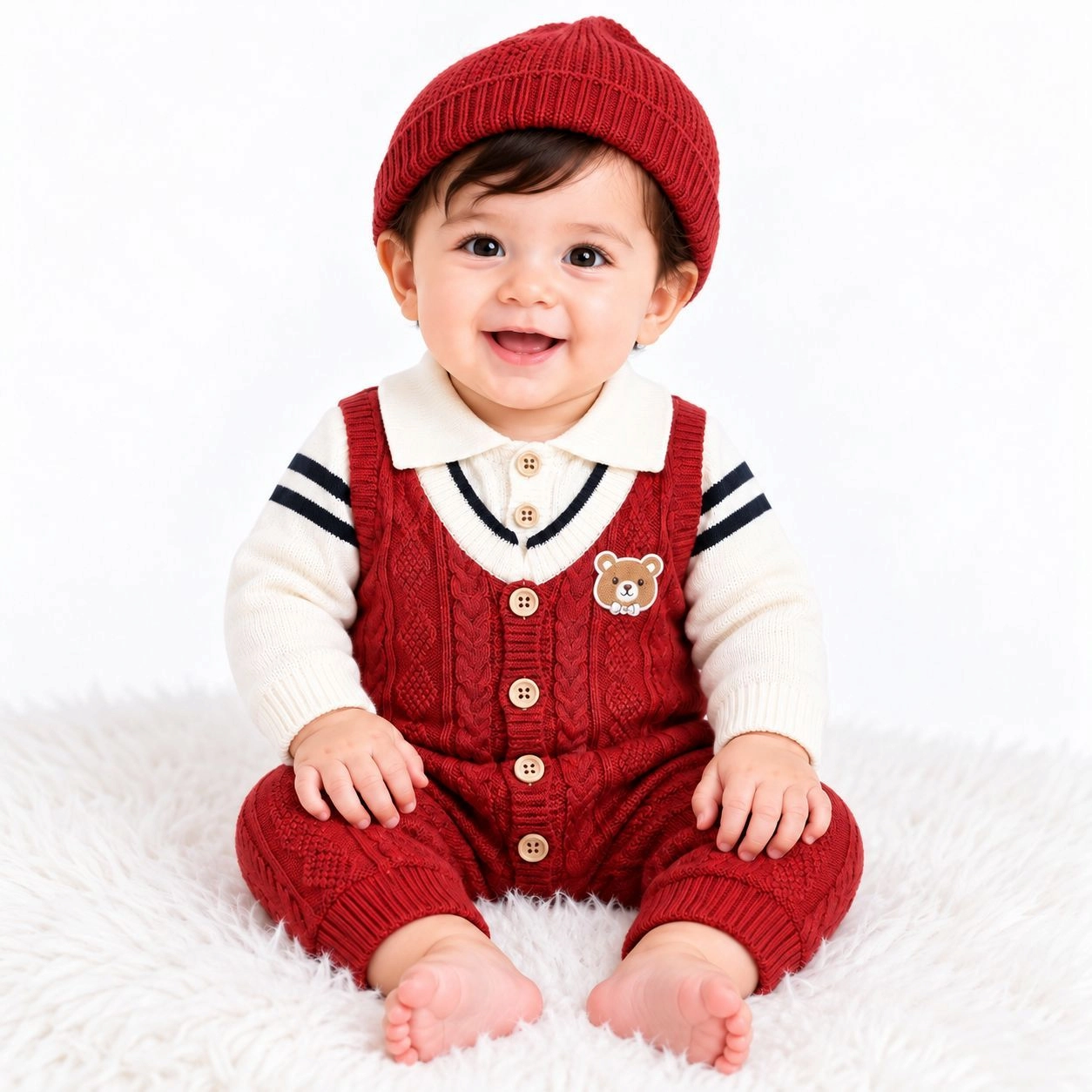 Imported Woolen Baby Rompers With Cap