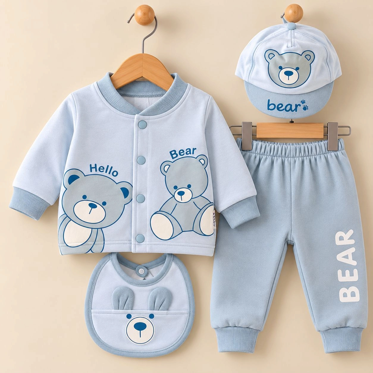 JB Winter Fleece Velvet Pajama Shirt With Cap(0-3 months)