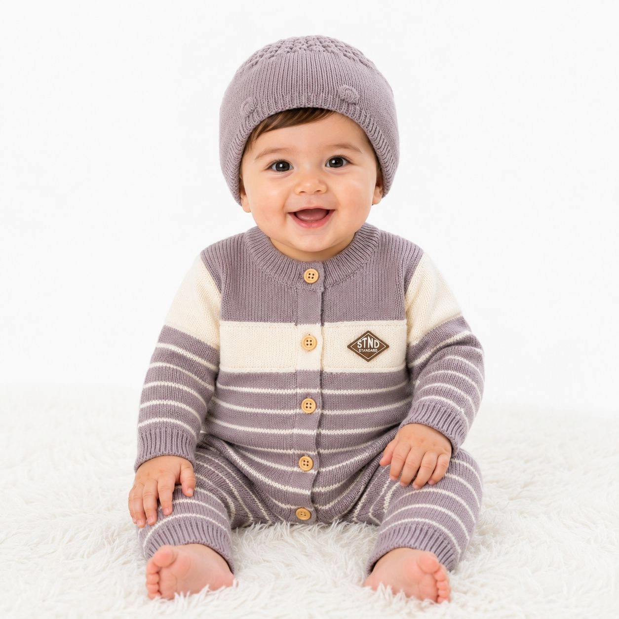 Imported Woolen Baby Rompers With Cap
