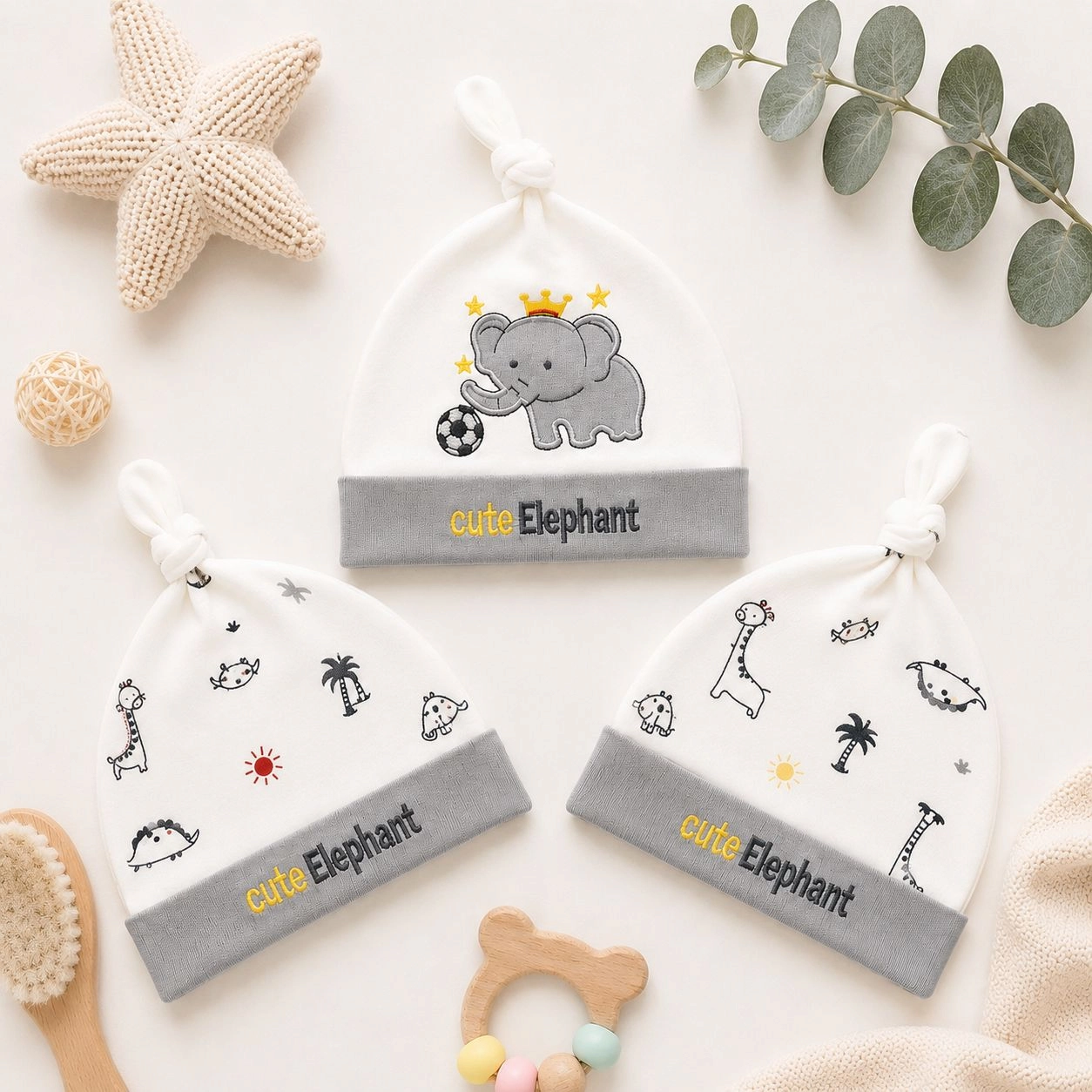 Lilsoft set of 3 knotted caps(0-6 months)