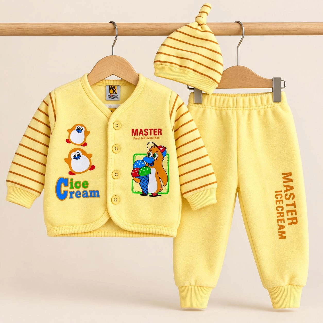 SK Winter Fleece Velvet Pajama Shirt With Cap(0-3 months)