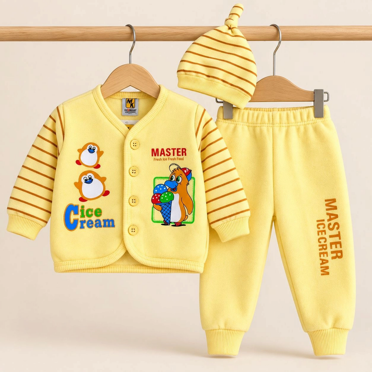 SK Winter Fleece Velvet Pajama Shirt With Cap(0-3 months)