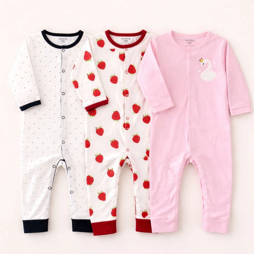 Imported Pack of 3 Sleep Suit Rompers Collection (6-12 Months)