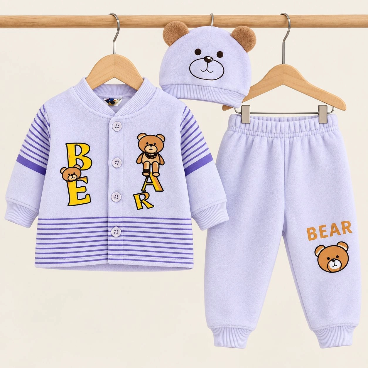 SK Winter Fleece Velvet Pajama Shirt With Cap(0-3 months)