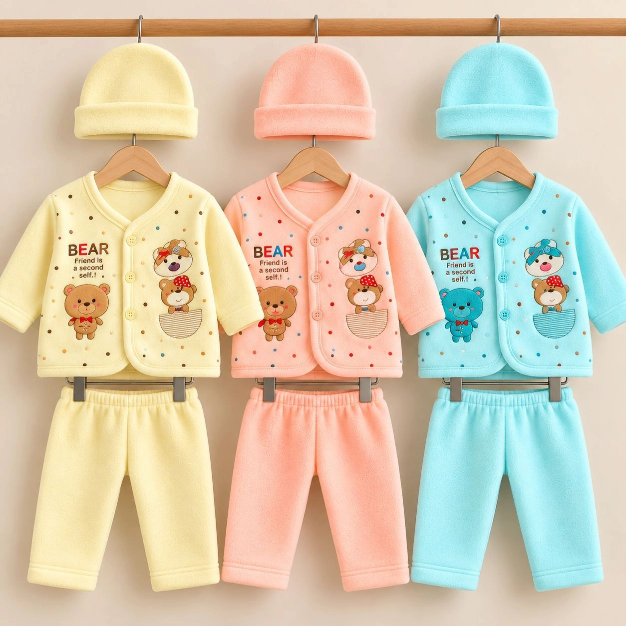 Winter Baby Suits Set – Pack of 3 with Matching Cap