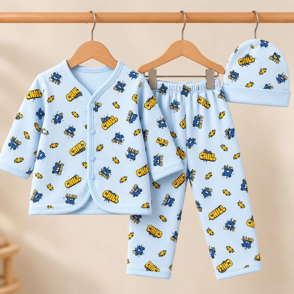 LC Winter Pajama Shirt With Cap(0-3 months)