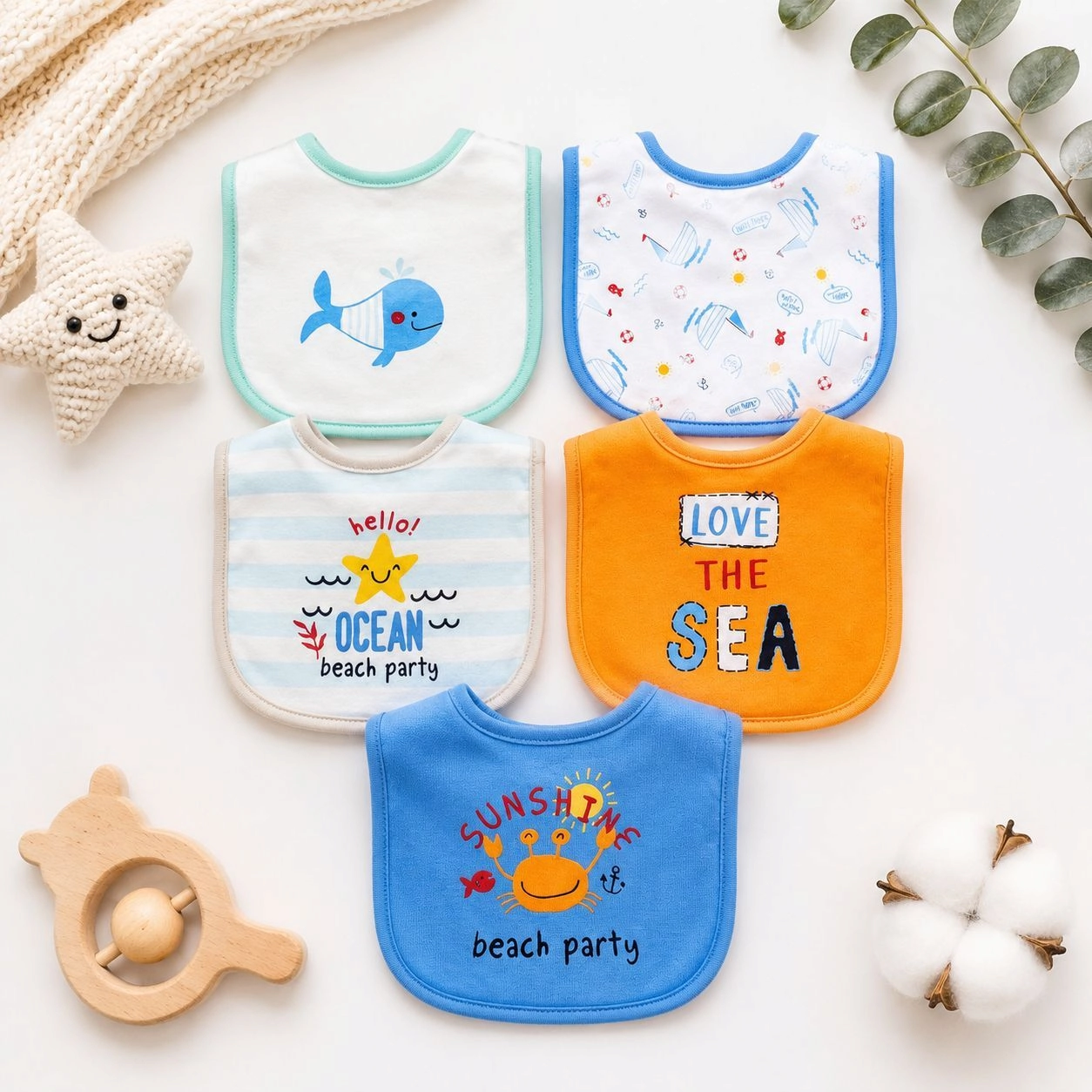 Hudson Branded Fancy Baby Bibs – Pack of 5