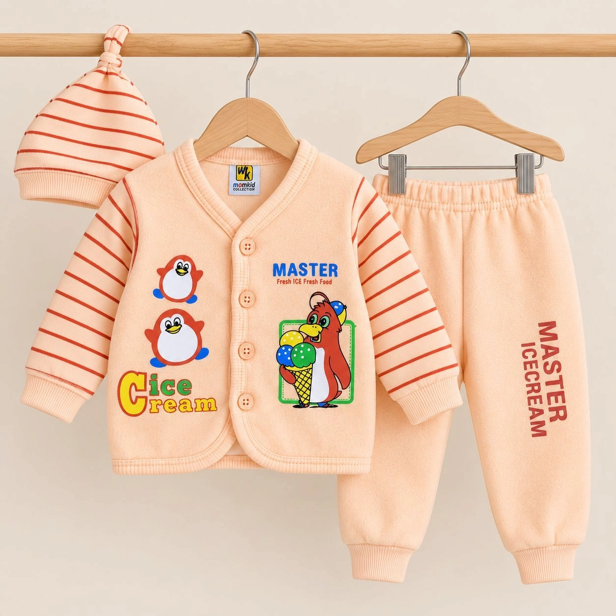 SK Winter Fleece Velvet Pajama Shirt With Cap(0-3 months)