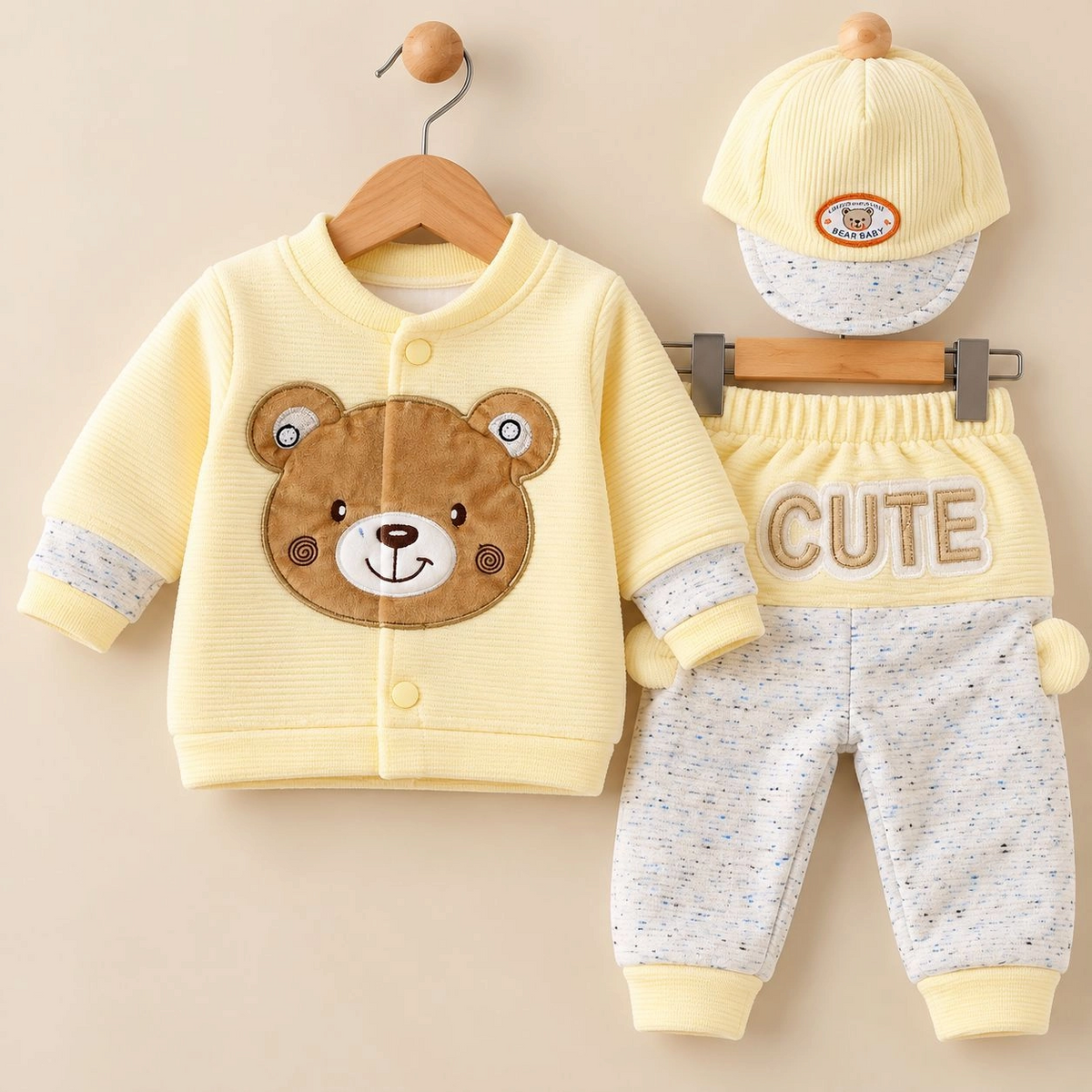 JB Winter Fleece Velvet Pajama Shirt With Cap(0-3 months)