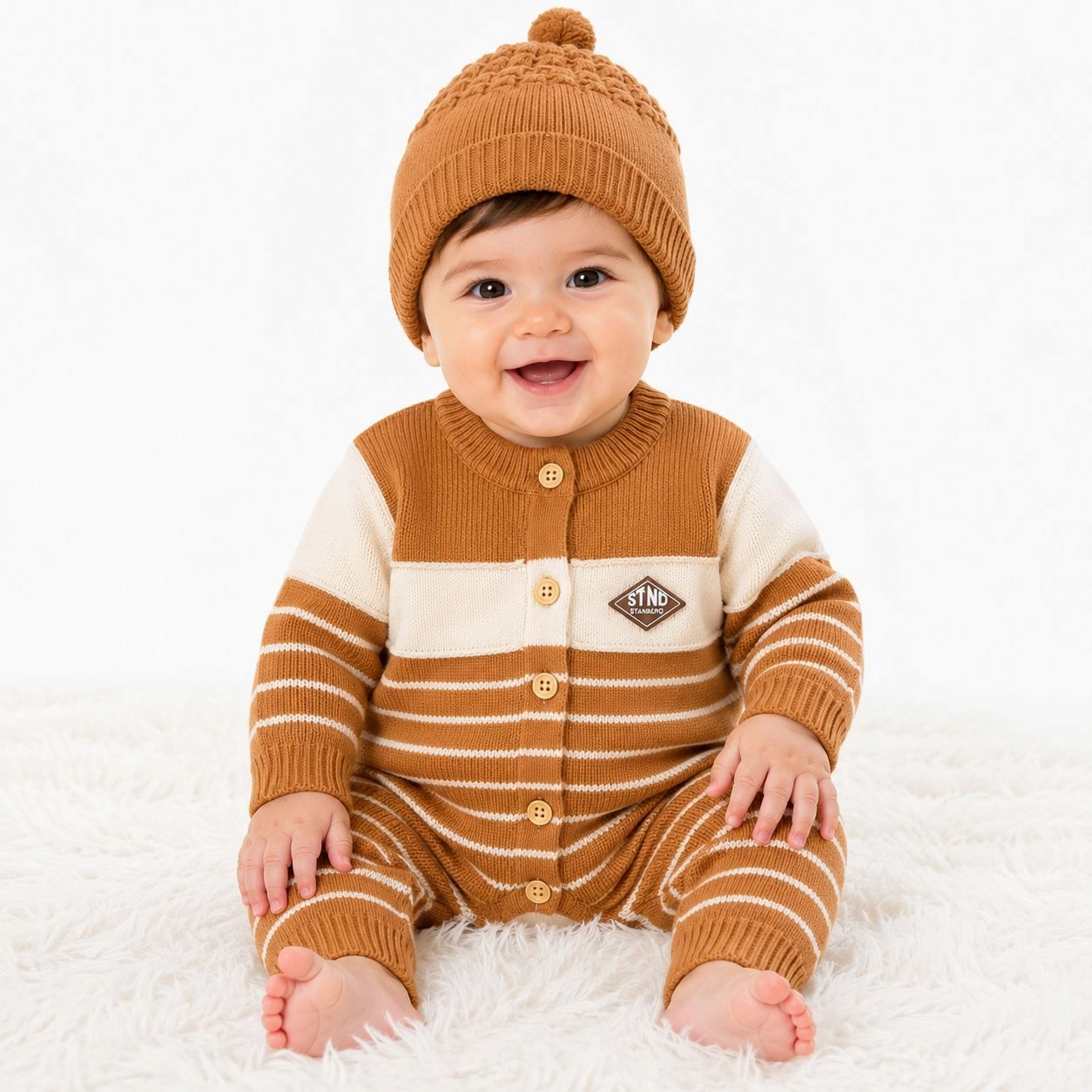 Imported Woolen Baby Rompers With Cap