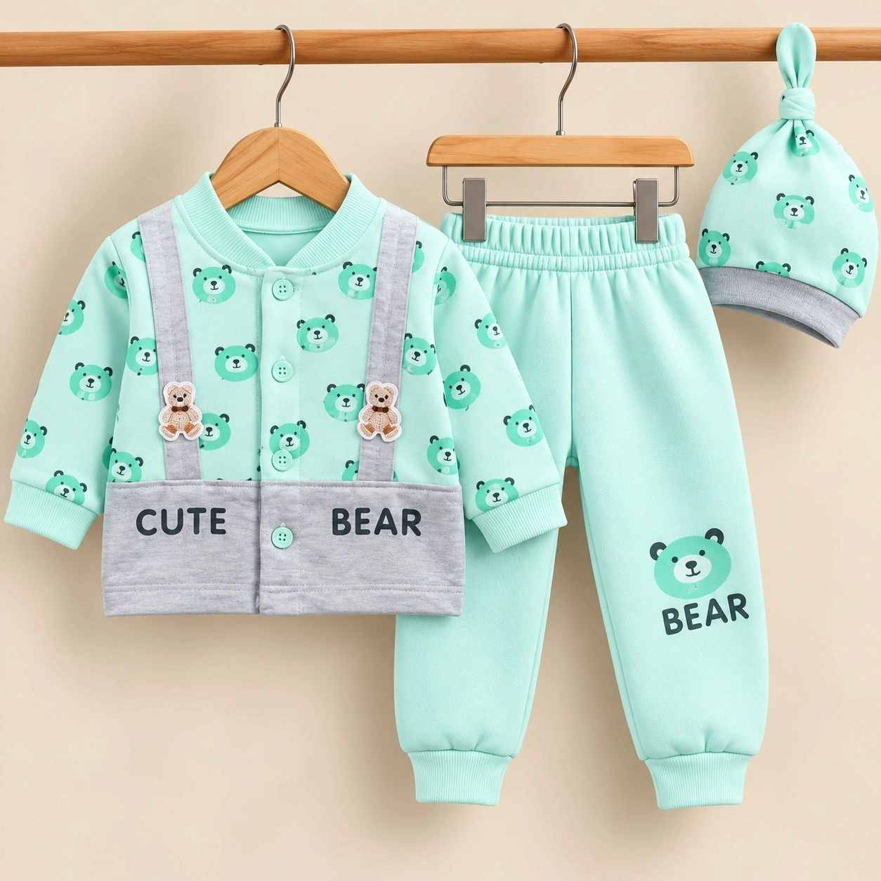 MK Winter Fleece Velvet Pajama Shirt With Cap(0-3 months)